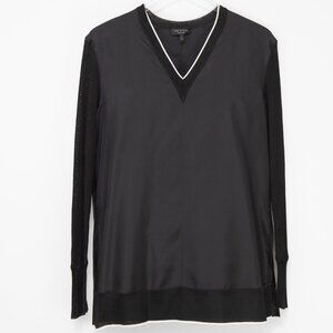 Rag & Bone Silk Top Long Sleeve Blouse V-neck Black Size Small